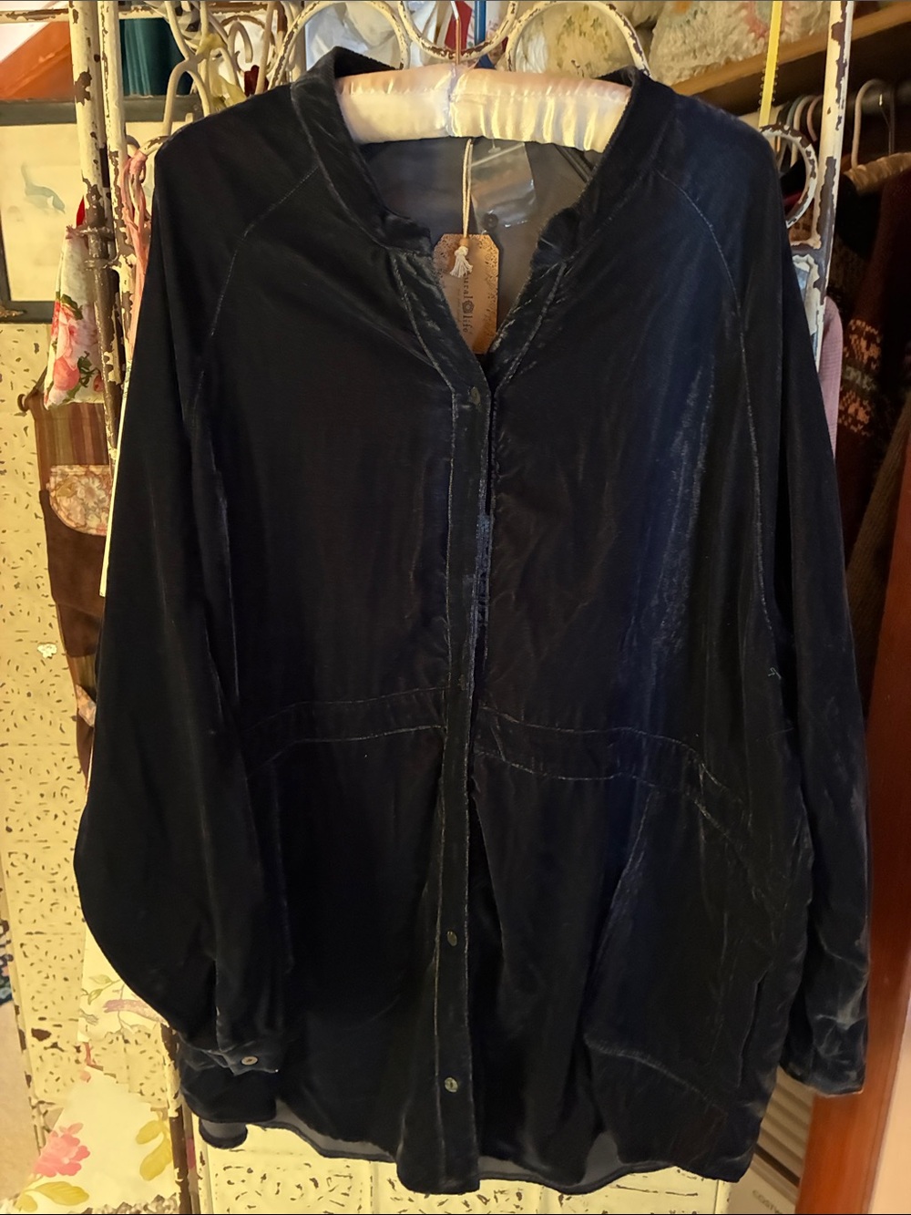 Womens Natural Life Velvet Longline  Jacket - Black